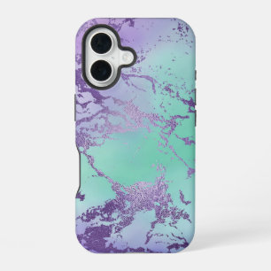 Chic Marble Lavender Purple and Mint Green iPhone 16 Case