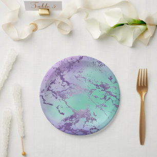 Chic Marble Lavender Purple and Mint Green Paper Plate