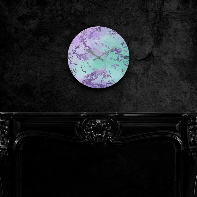 Chic Marble | Lavender Purple and Mint Green Round Clock (Creator Uploaded)