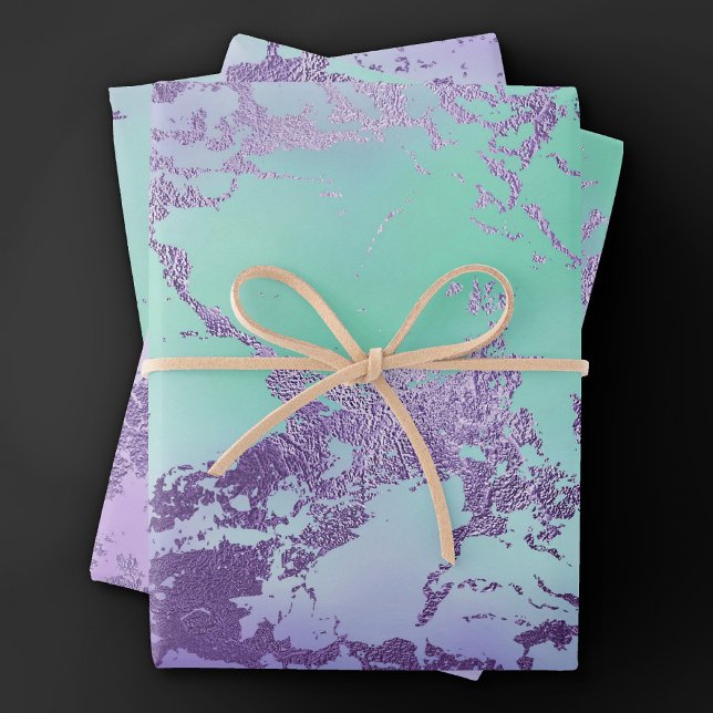 Chic Marble | Lavender Purple and Mint Green Wrapping Paper Sheet (Creator Uploaded)