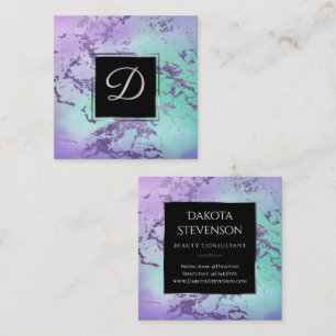 Chic Marble Lavender Purple Mint Green Custom Square Business Card