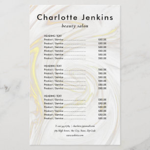 Chic Marble Minimalist Salon Service Menu
