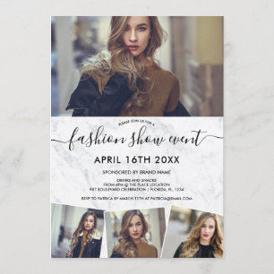 Chic marble minimalist script photos fashion show invitation