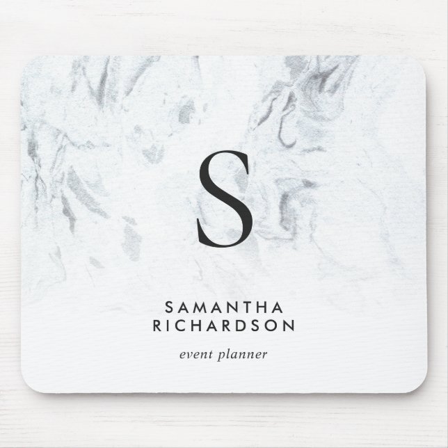 Chic Marble Monogram Mouse Pad (Front)