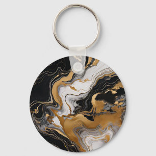 Chic Marble Pattern Keychain with Gold Accents