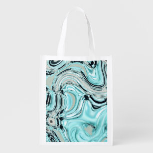 chic marble swirls mint aqua blue water ripple reusable grocery bag