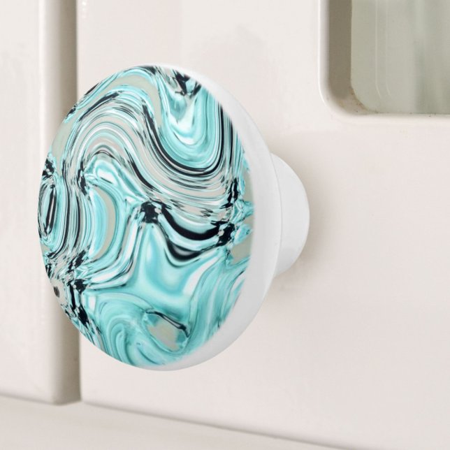 chic marble swirls mint ocean sea aqua blue waves ceramic knob (chic marble swirls mint ocean sea aqua blue waves ceramic knob)