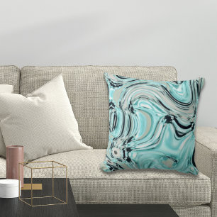chic marble swirls mint ocean sea aqua blue waves cushion