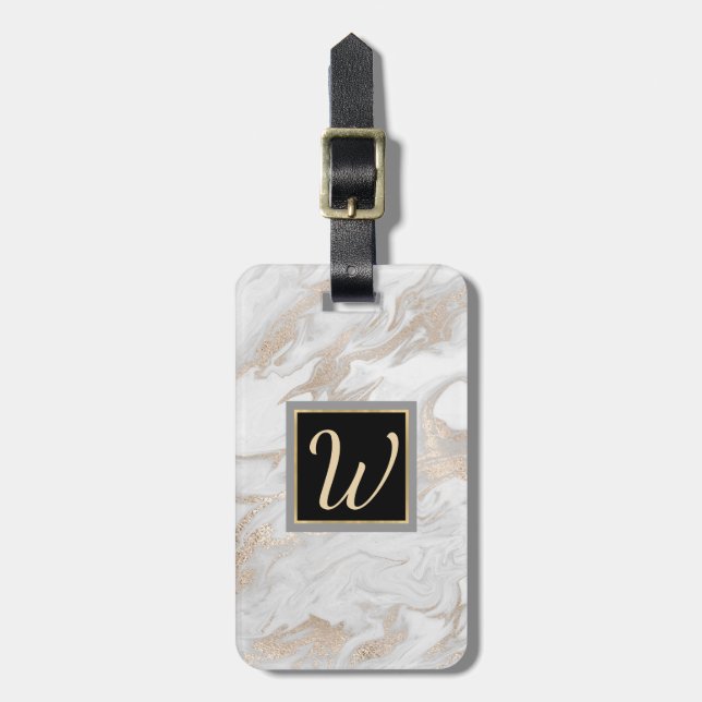 Chic Marbled Look Monogrammed Luggage Tag (Front Vertical)