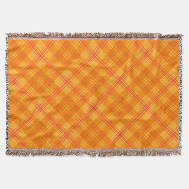 Chic Marigold Medley Orange Plaid Throw Blanket (Front)