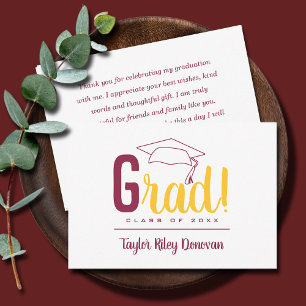 Chic Maroon and Yellow Grad Cap Graduation Card