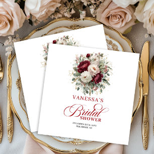Chic Maroon Floral Bridal Shower Napkins