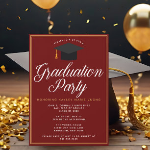 Chic Maroon Gold Custom 2025 Graduation Party Invitation