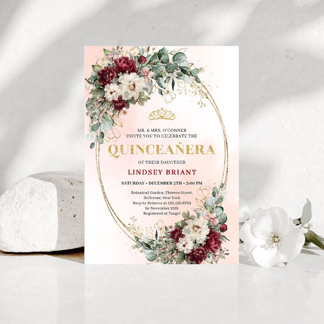 Chic Maroon Peony Eucalyptus 15th Birthday Invite (Chic Maroon Peony Eucalyptus 15th Birthday Invite

)