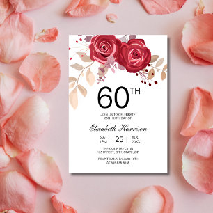 Chic Maroon Rose Floral Botanical Birthday Invitation