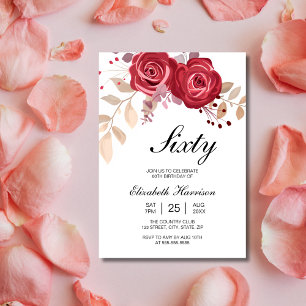 Chic Maroon Rose Floral Garden Birthday  Invitation