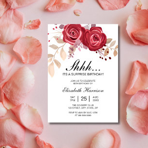 Chic Maroon Rose Floral Surprise Birthday  Invitation
