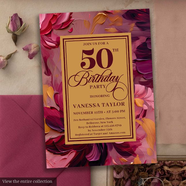 Chic marsala blush gold floral 50th birthday  invitation (Chic marsala blush gold floral 50th birthday invitation

)