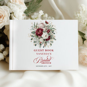 Chic Marsala Floral Gold Bridal Shower Guest Book