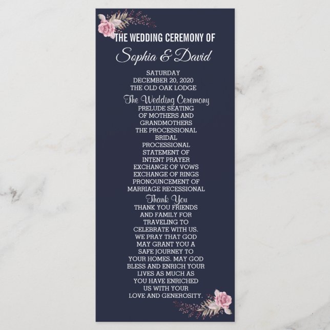 Chic Marsala Maroon Floral Navy Blue Program (Front)