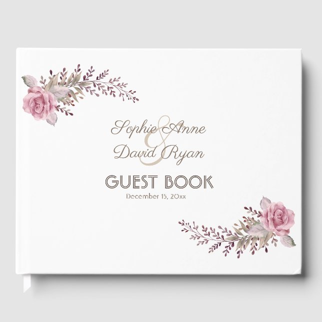 Chic Marsala Maroon Floral Watercolor Guest Book (Front)