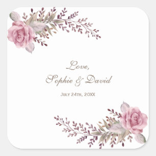 Chic Marsala Maroon Floral Watercolor Wedding Square Sticker