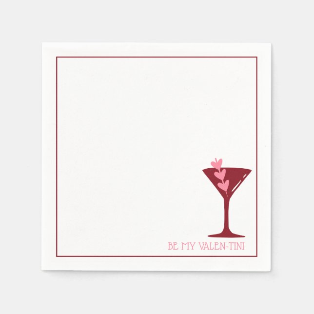 Chic Martini Galentine’s Day Pink & Red Cocktail Napkin (Front)