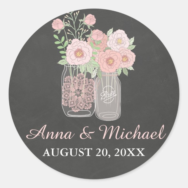 Chic Mason Jar & Chalkboard Wedding Sticker (Front)