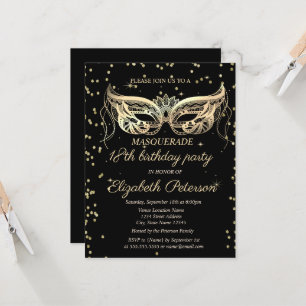 Chic Masquerade Gold Diamonds 18th Birthday Invitation