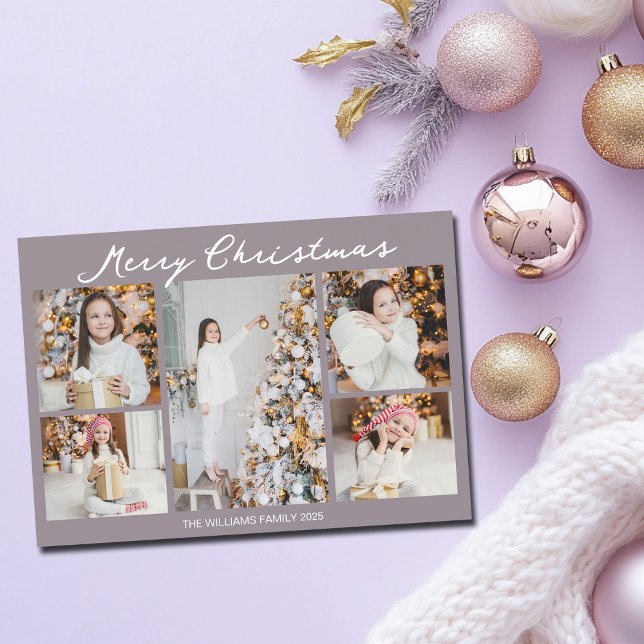 Chic Mauve Christmas Family Photo Collage Holiday Card (Creator Uploaded)