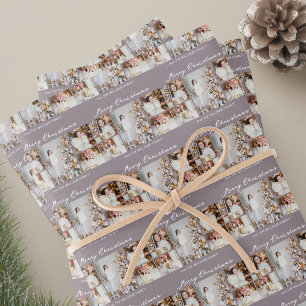 Chic Mauve Christmas Family Photo Collage Wrapping Paper Sheet