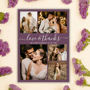 Chic Mauve Love and Thanks Wedding Thank You Postcard