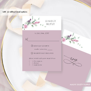 Chic Mauve Pastel Floral With or Without Meals  RSVP Card