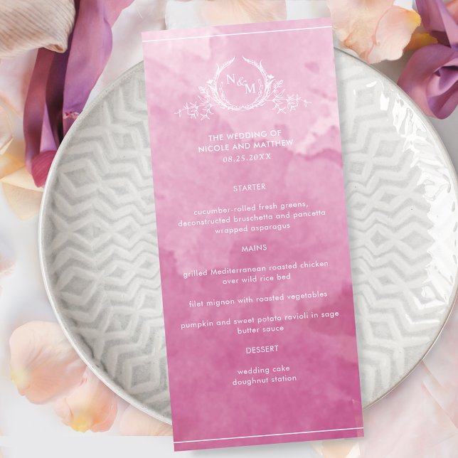 Chic Mauve Pink Watercolor, Monogram Wedding Menu (Creator Uploaded)