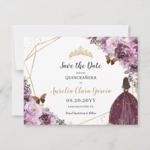 Chic Mauve Plum Purple Floral Tiara Quinceañera  Save The Date