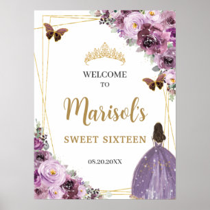Chic Mauve Plum Purple Floral Tiara Sweet Sixteen Poster