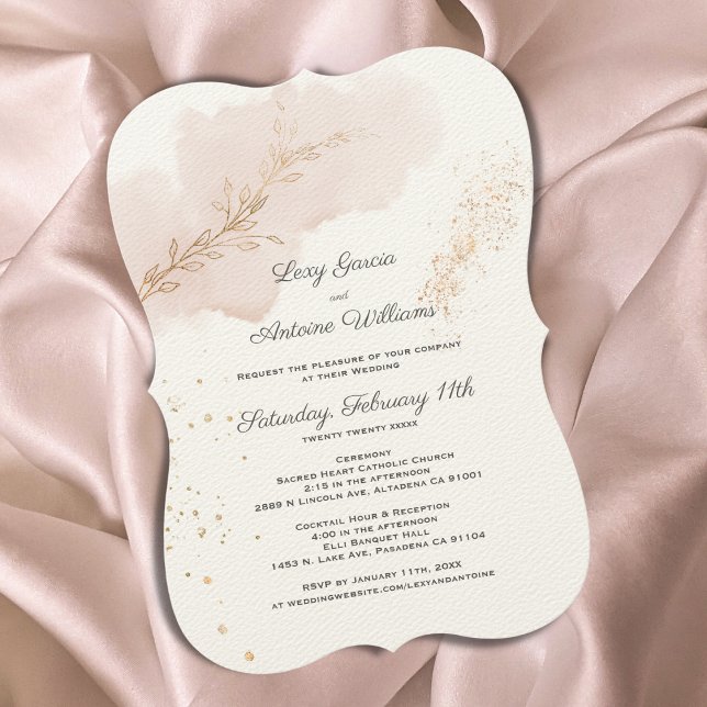 Chic Mauve Watercolor Gold Splatters Wedding Invitation (Creator Uploaded)