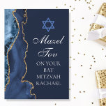 Chic Mazel Tov Navy Blue Gold Custom Bat Mitzvah Card<br><div class="desc">Elegant navy blue and gold agate decorates the side of this modern Bat Mitzvah party congratulations card. Mazel Tov! Customise it under the Star of David. Perfect greeting card for a chic,  stylish Jewish family celebrating a girl being called to the Torah.</div>