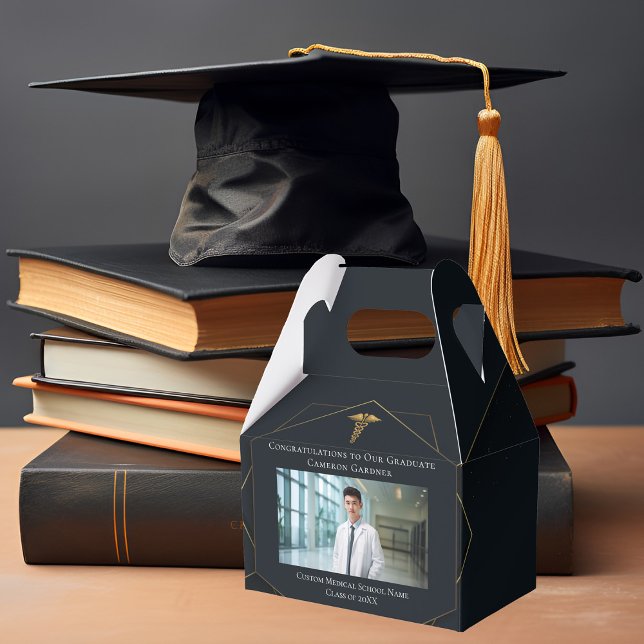 Chic Medical School Photo Black Graduation Party Favour Box (Creator Uploaded)