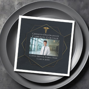 Chic Medical School Photo Black Graduation Party Napkin