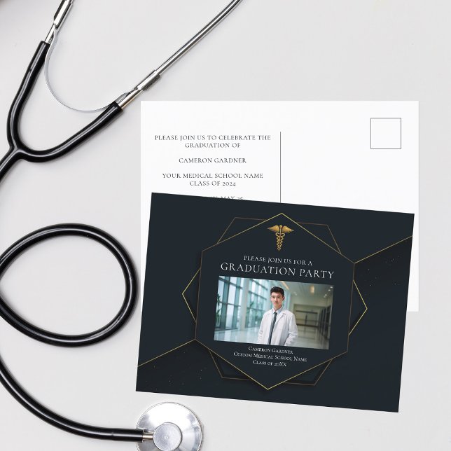 Chic Medical School Photo Graduation Party Invitation Postcard (Creator Uploaded)
