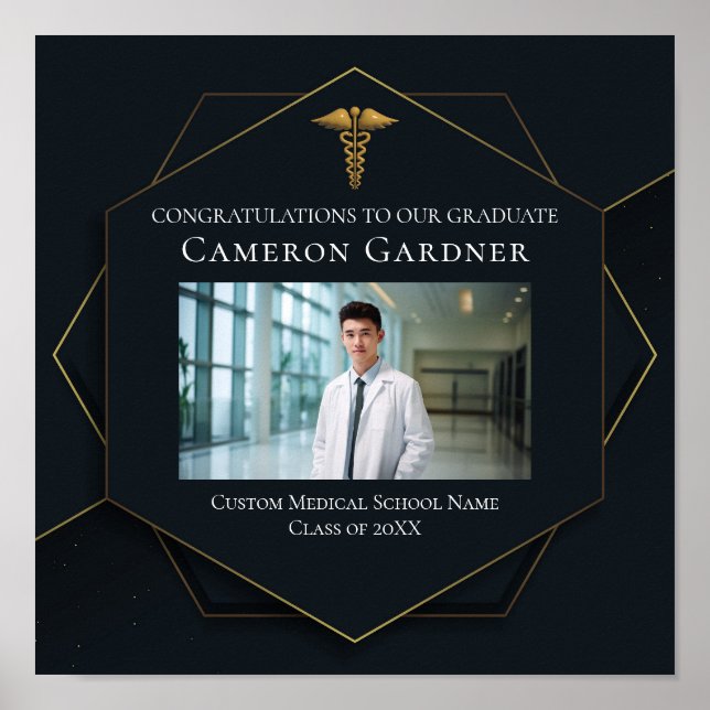 Chic Medical School Photo Graduation Party Welcome Poster (Front)