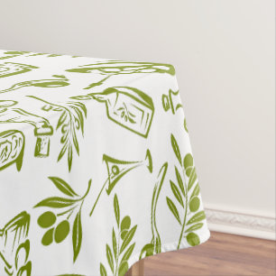 Chic Mediterranean Green Olive Oil Leaf Pattern Tablecloth
