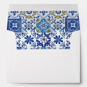 Chic Mediterranean Mosaic Tiles Blue Azure Yellow Envelope