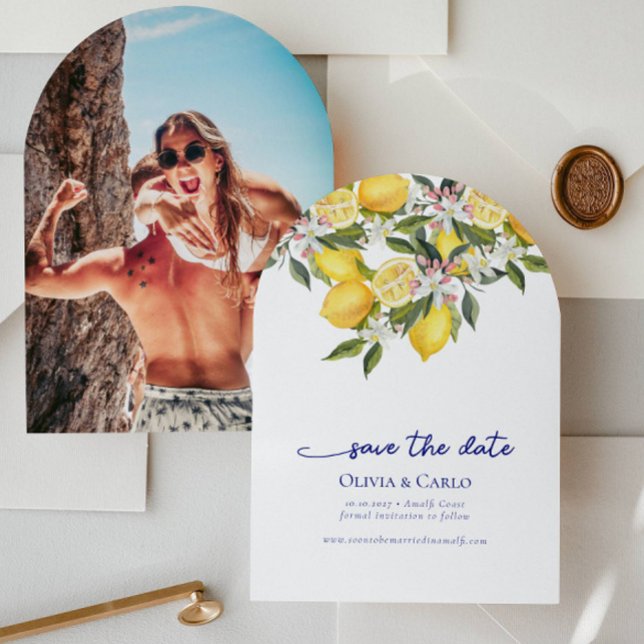Chic Mediterranean  Photo Wedding Save the Date Invitation (Creator Uploaded)