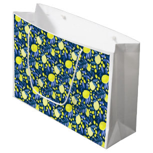 Chic Mediterranean Rustic Lemons Blue Leaf Large Gift Bag