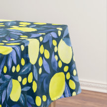 Chic Mediterranean Rustic Lemons Blue Leaf Pattern