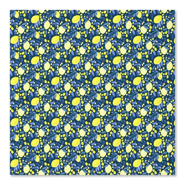 Chic Mediterranean Rustic Lemons Blue Leaf Wallpaper (Front)