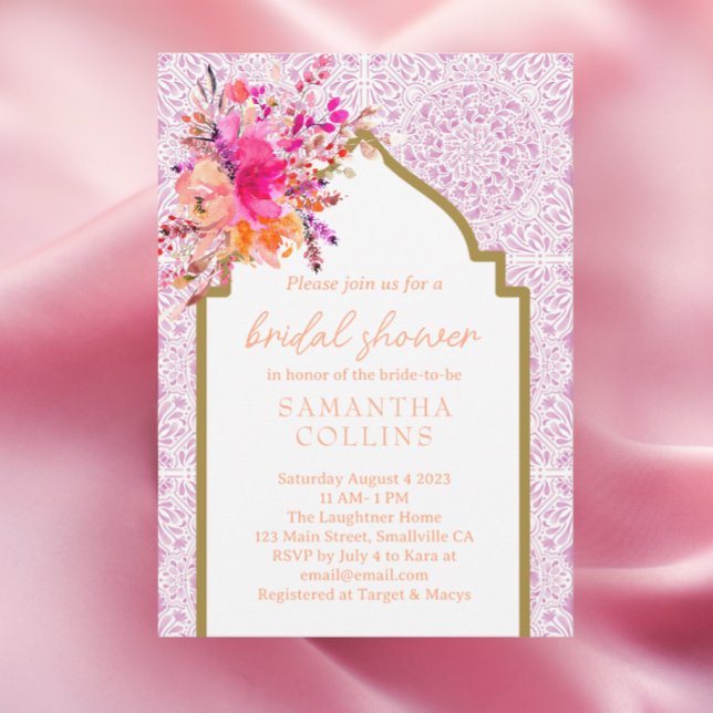Chic Mediterranean Tile Lilac Watercolor Floral  Invitation (Creator Uploaded)