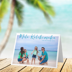 Chic Mele Kalikimaka Beach Christmas Photo Folded Holiday Card